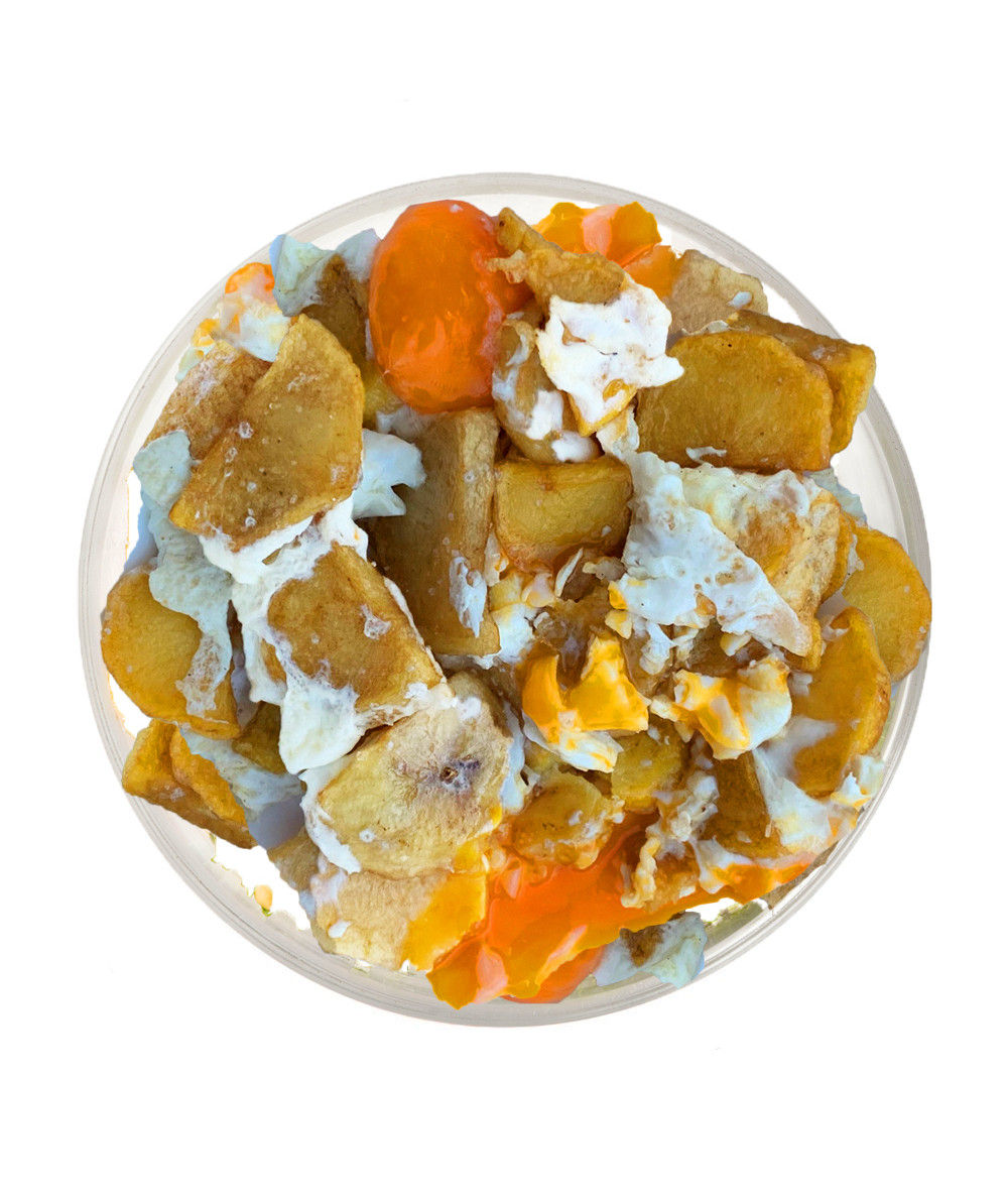 Ous Estrellats amb Patates i Pernil
