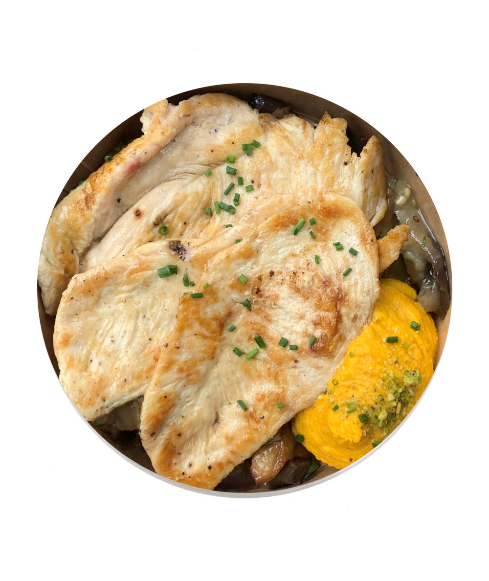 Grilled Chicken with Eggplant and Carrot Hummus