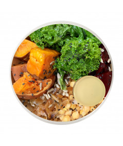 Autumn Salad with Chickpeas, Sweet Potato, Spinach & Beetroot