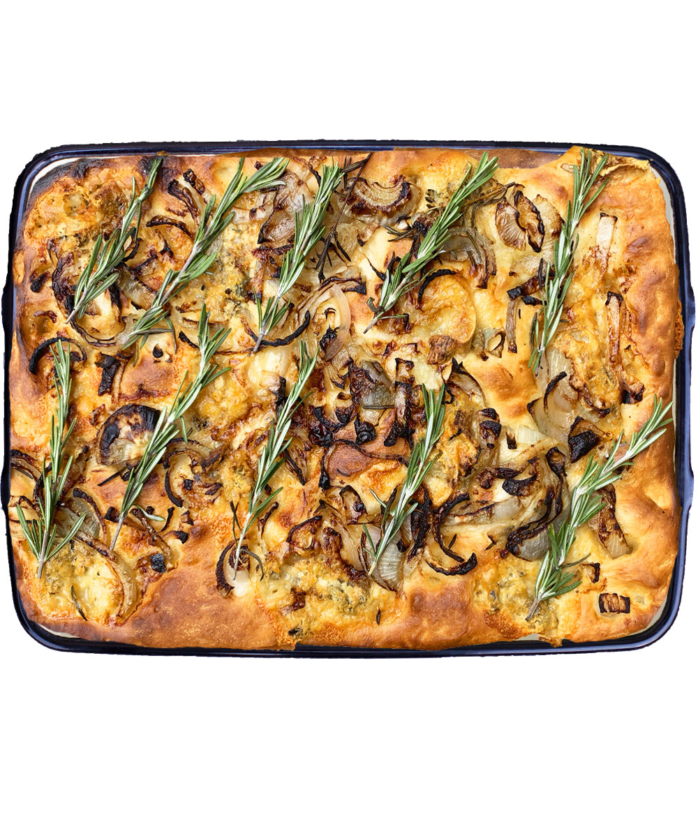 Gorgonzola and caramelized onion focaccia