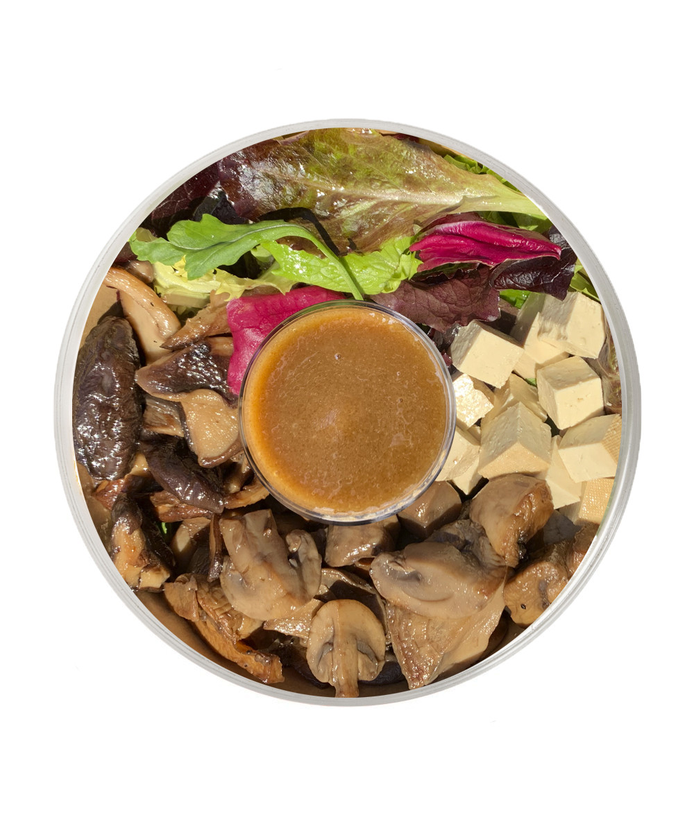 Mushroom and tofu salad with soy and ginger vinaigrette