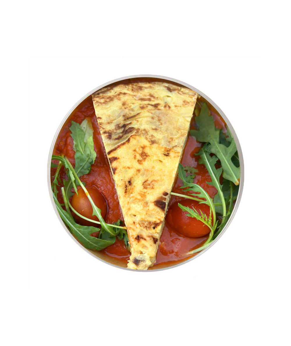 Potato omelette with tomato coulis