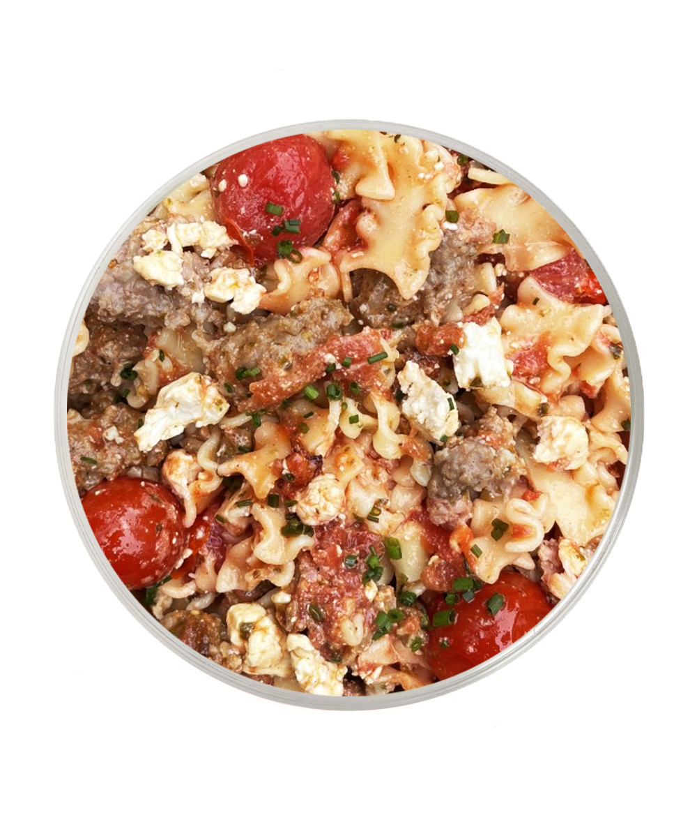 Mafalda Pasta with Sausage & Feta