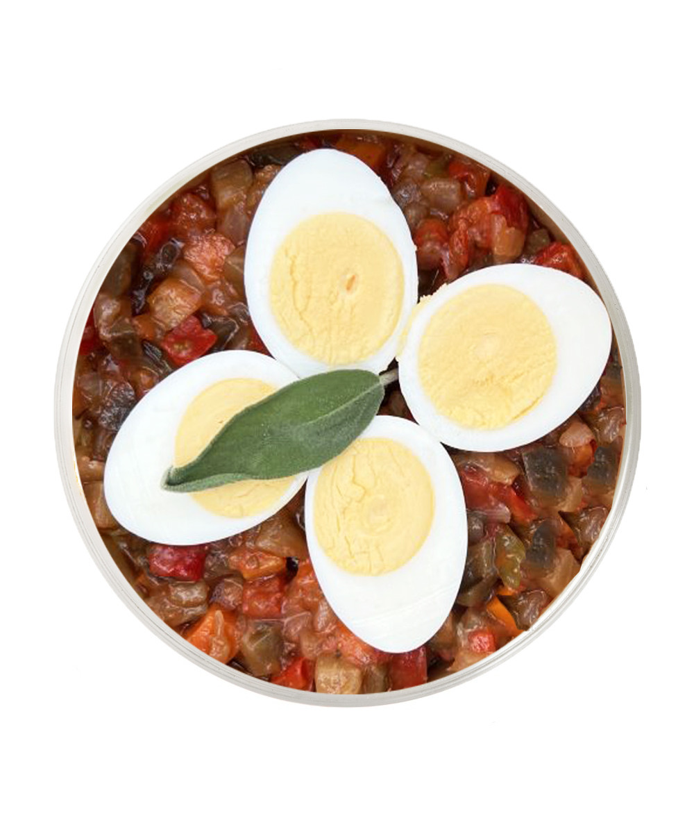 Vegetable ratatouille with hard boiled egg