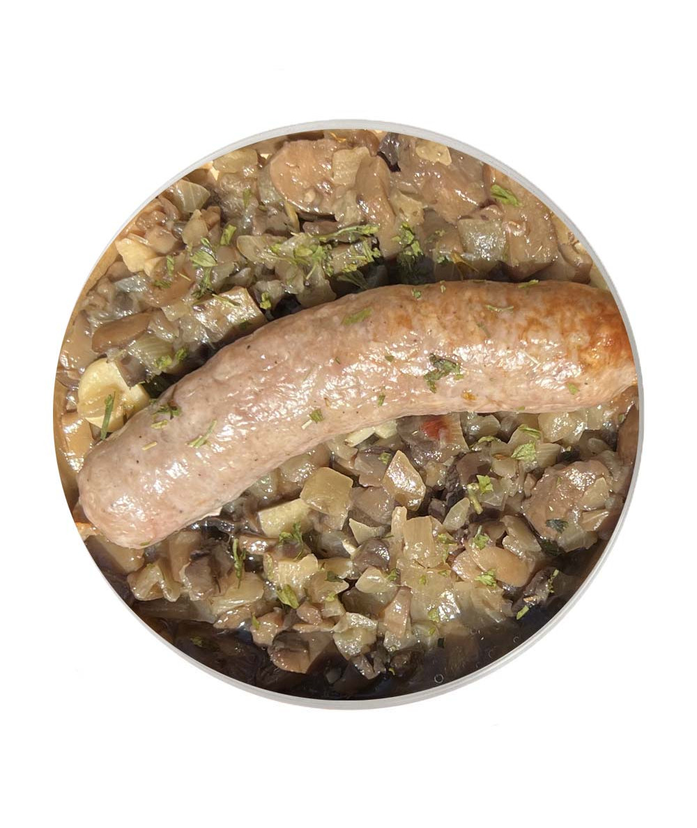 Organic Sausage with sauteed mushrooms