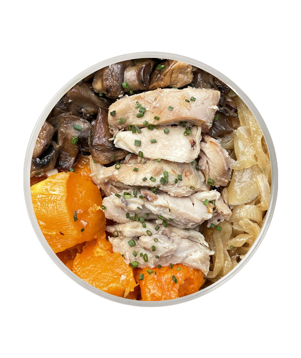 Chicken with pumpkin and mushrooms