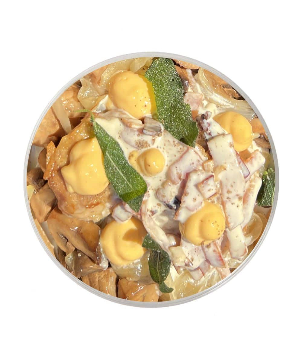Pollastre amb Crema de Bacó i Bolets