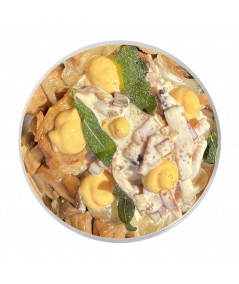 Pollastre amb Crema de Bacó i Bolets