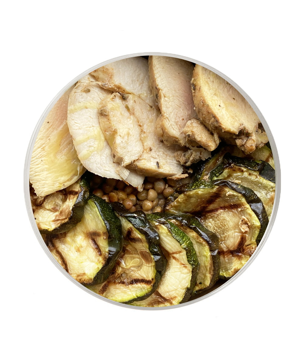 Low Temperature Chicken with Zucchini & Lentil