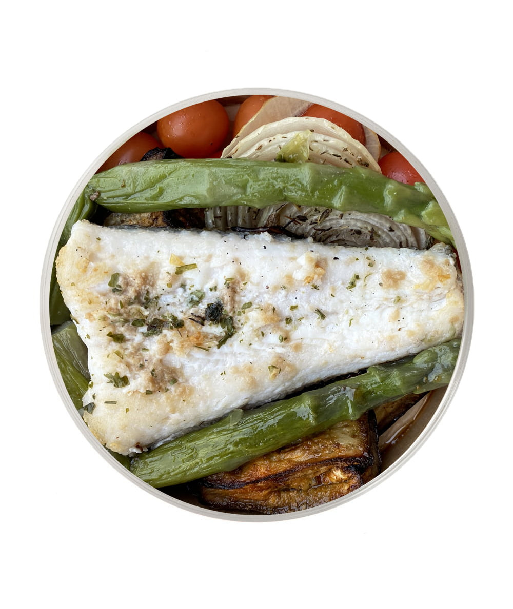 Hake with baked vegetables