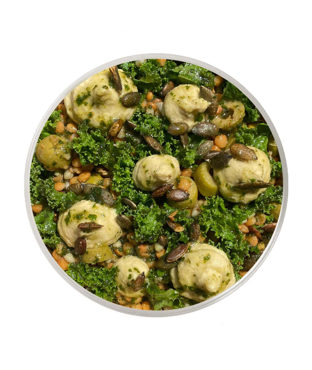 BOWL - Amanida de llenties, pesto, hummus, kale...