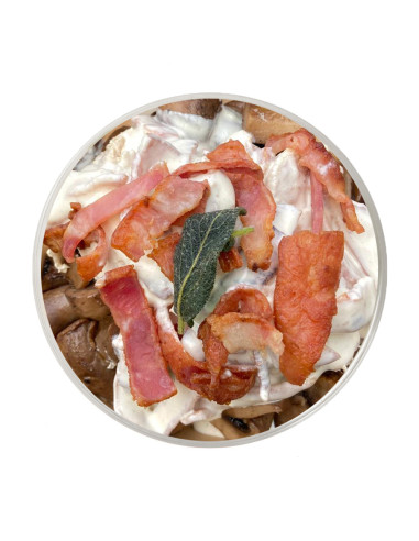 Pollastre amb Crema de Bacó i Bolets
