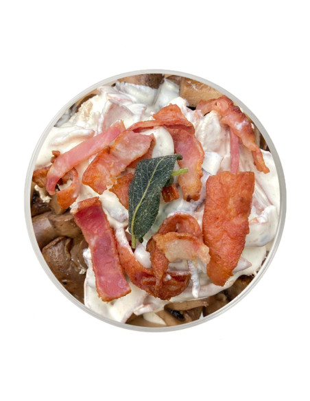 Pollastre amb Crema de Bacó i Bolets