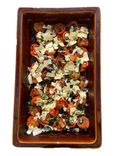 Baked tomato with herbs,...