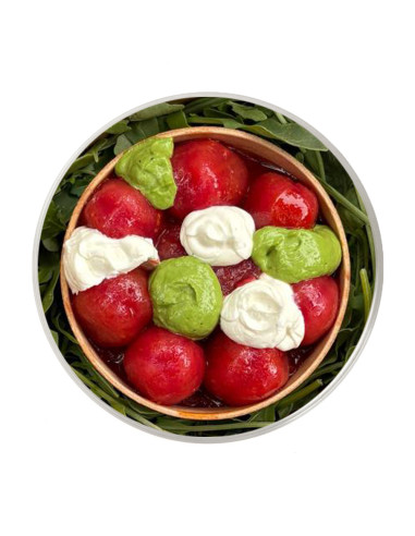 Tartaleta de tomàquet cherry, mascarpone i pesto