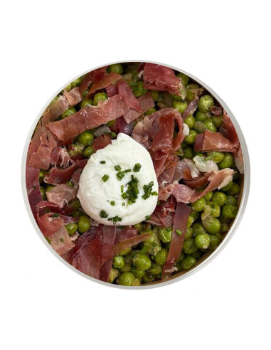 Guisantes con Huevo Poche y Jamón