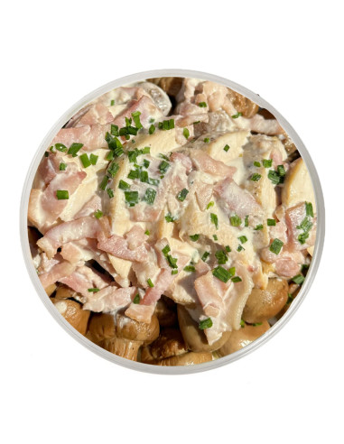 Pollastre amb Crema de Bacó i Bolets