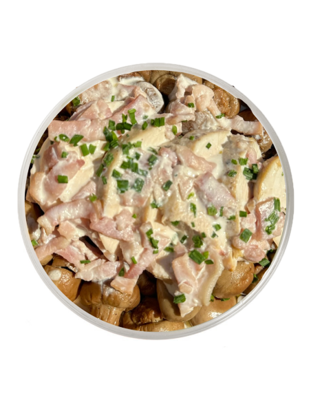 Pollastre amb Crema de Bacó i Bolets