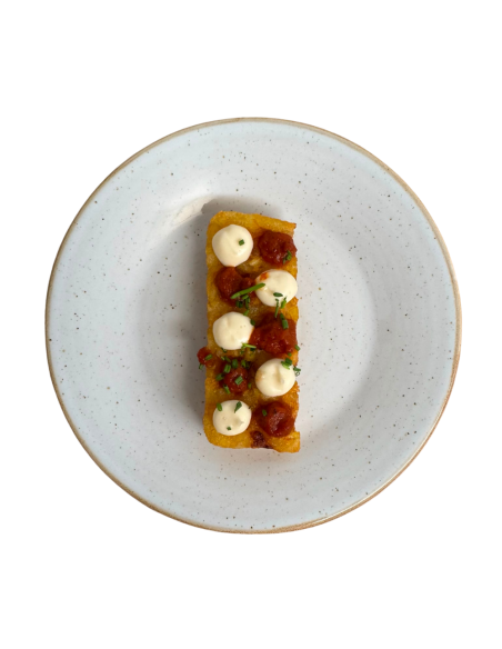 Spanish-Style Potato Waffle with Bravas Sauce