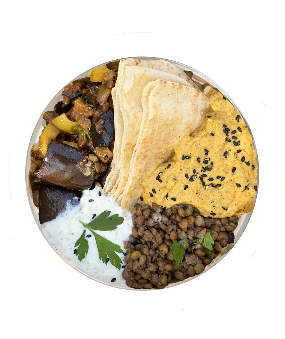 Mezze Platter: Dos Hummus amb Caponata Siciliana