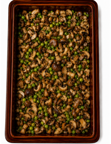 mix of mushrooms and peas