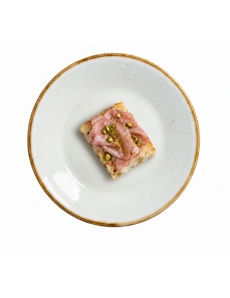 Tros de Focaccia Mortadela, Burrata i Pistatxo